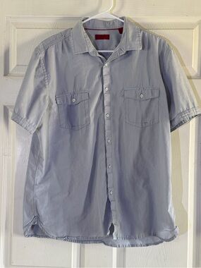 Alfani Light Blue Short Sleeve Button-Down Shirt